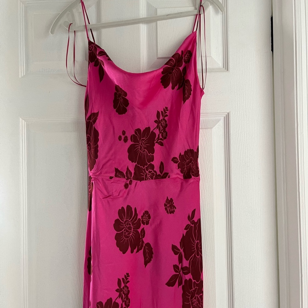 Zara Vibrant Pink and Brown Floral Dress